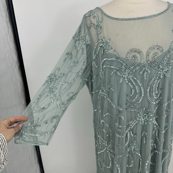Pisarro Nights Women's Beaded Illusion Neck Gown Size 20 Formal Dress Mint Green - Picture 6 of 16